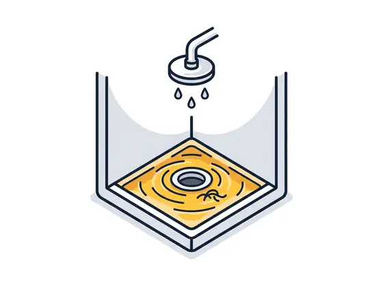 Illustration: Duschablauf mit stehendem Wasser und Haaren